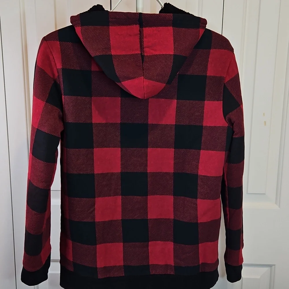 Old Navy Red and Black Checkered Zip Hoodie XL Zipup